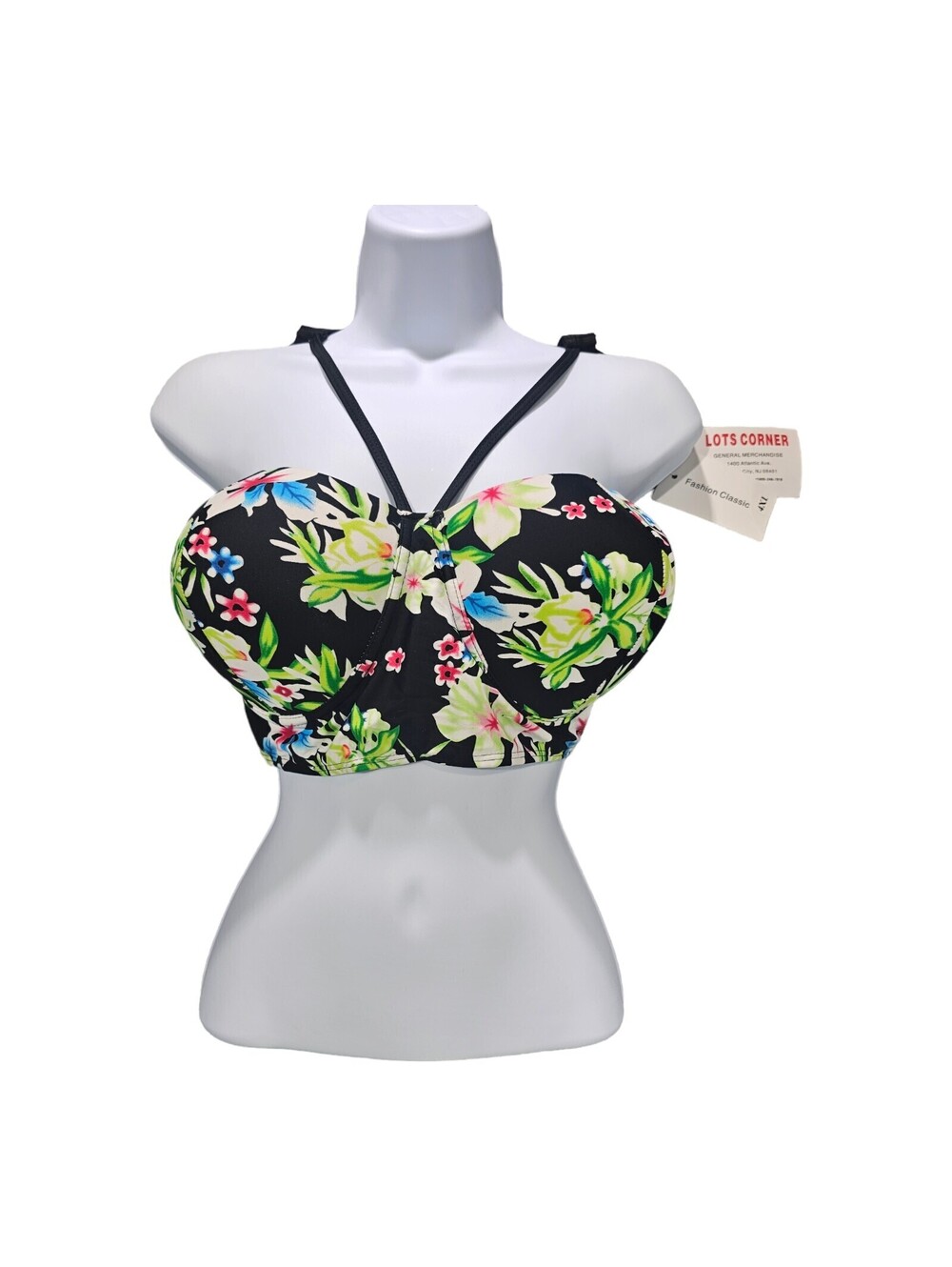 No Brand Women's Plus Size 4xl  Swimsuit Tops  XXXXL Black Floral